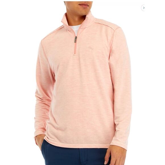 TOMMY BAHAMA Shirt Mens Coasta Vera Half-Zip Long Sleeve Ember Red Pink 3XL - Picture 1 of 12